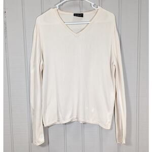 GUCCI 90s Cream V-Neck Women's Long Sleeve Top Lightweight Pullover *AS IS-READ